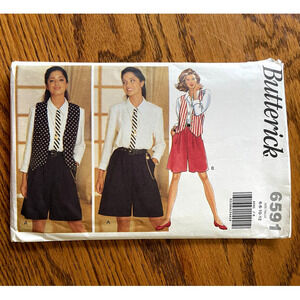UNCUT Vintage 1990s Butterick 6591 Sewing Pattern XXS-SM 6-12 Vest Jumpsuit Tie